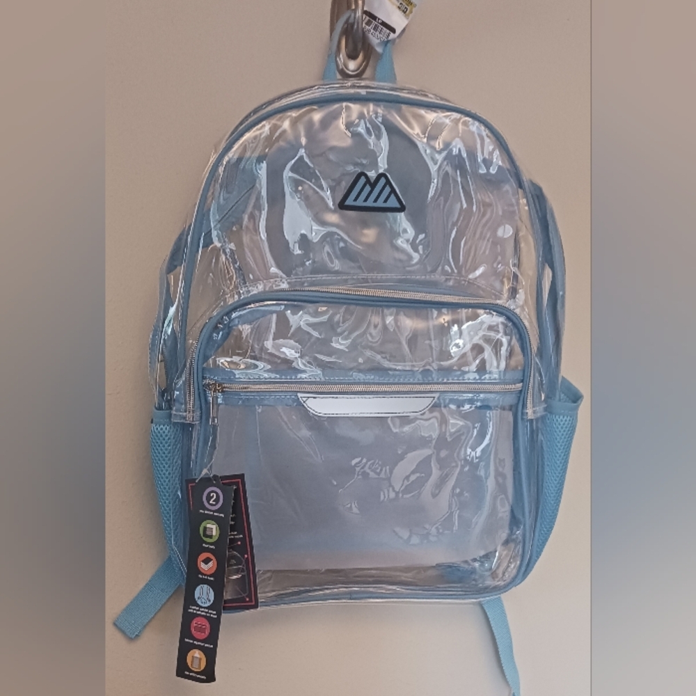 Summit Ridge Waterproof Clear Backpack Blue Water Bottle Holder Stadium Approve